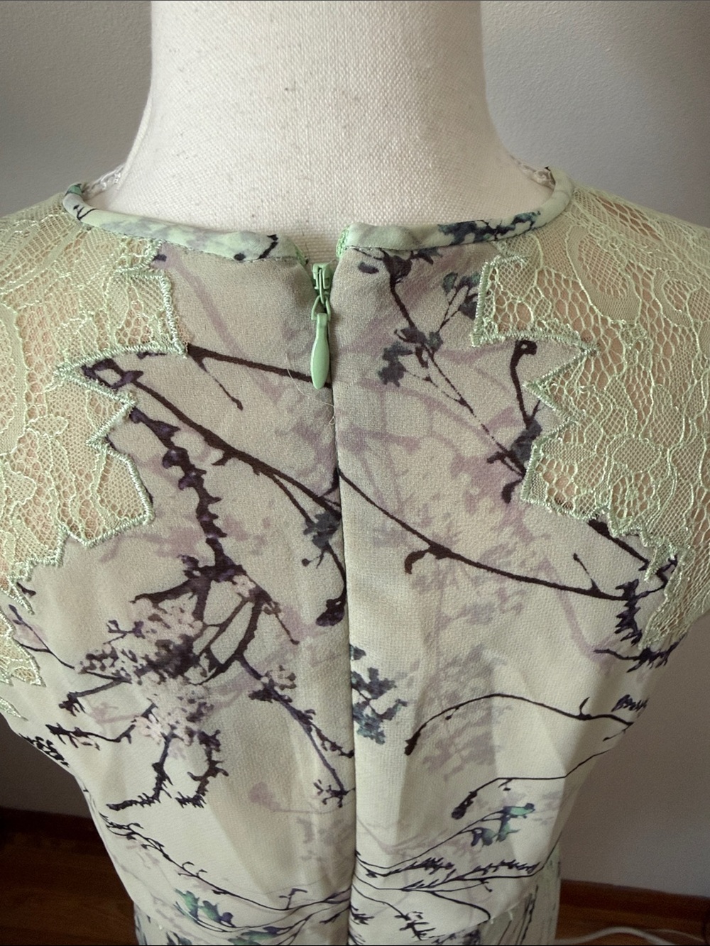 BCBGMaxAzria Light Sage Floral Lace-Trim Mini Dress - Picture 7 of 12